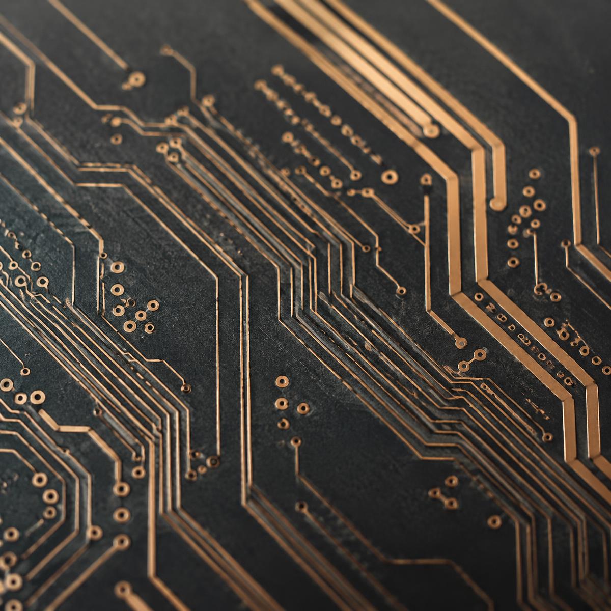 Copper circuit traces in close-up, representing technical detail