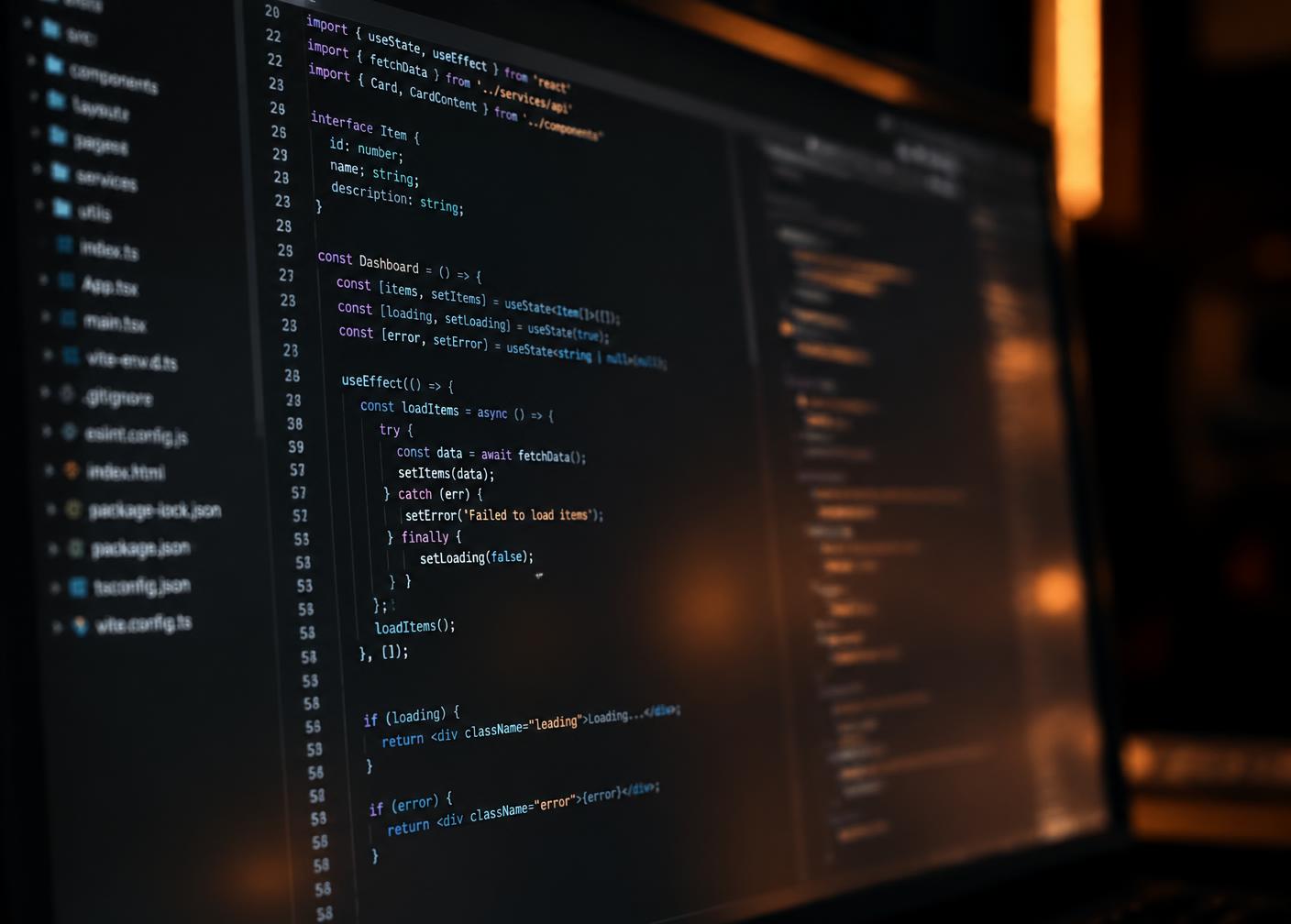 Application source code on a screen, illustrating software engineering work